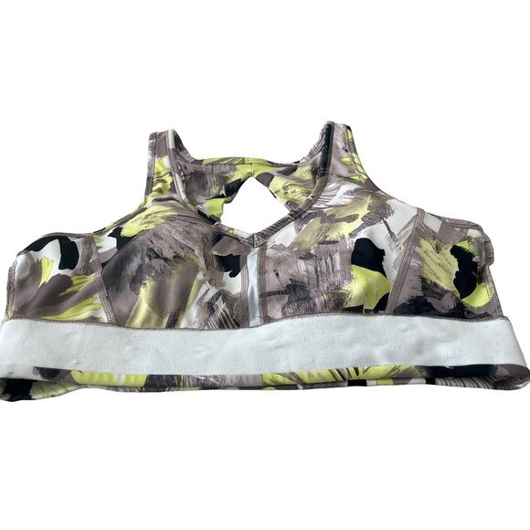 CALVIN KLEIN RACERBACK PADDED SPORTS BRA, WOMENS, XL YELLOW TAN ABSTRACT PATTERN - Picture 7 of 11